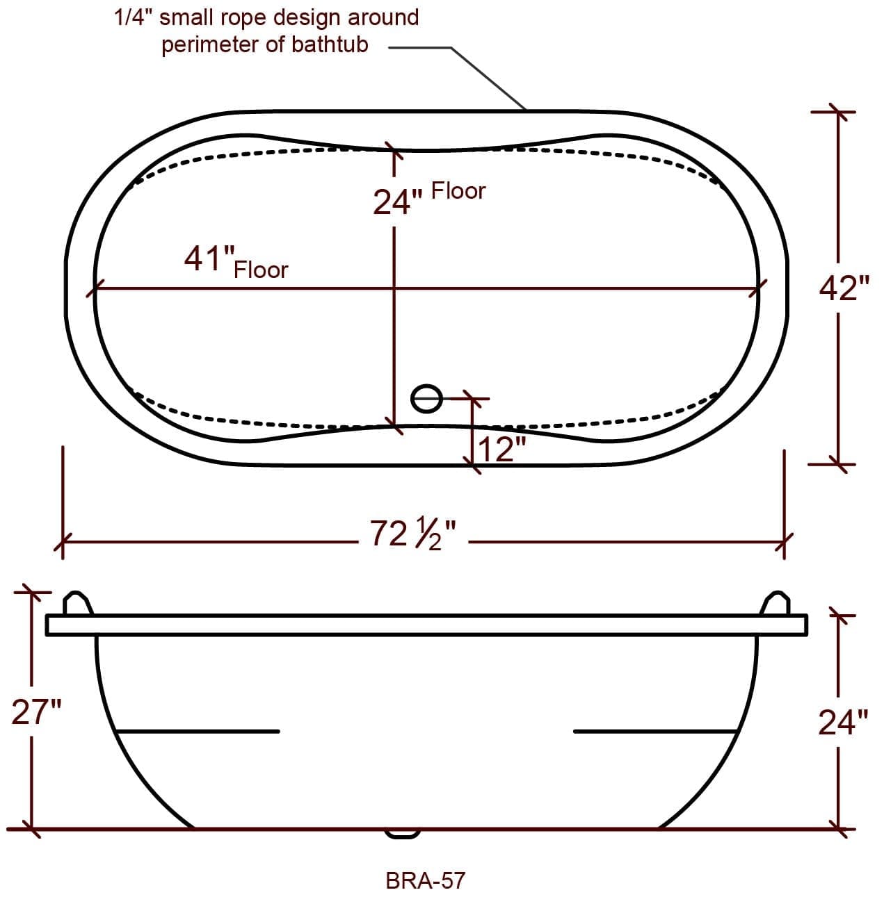 42x72 Oval Drop In Armrest Bathtub BR-57 - Image 4