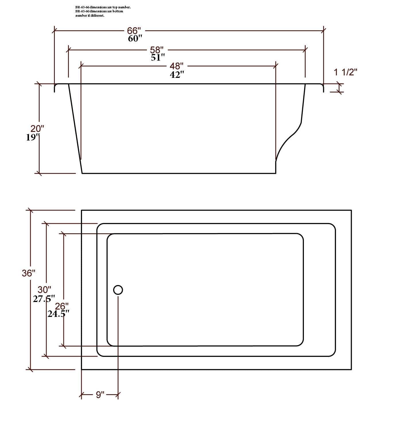 36x66 Modern Rectangle Bathtub BR-63-66 - Image 4